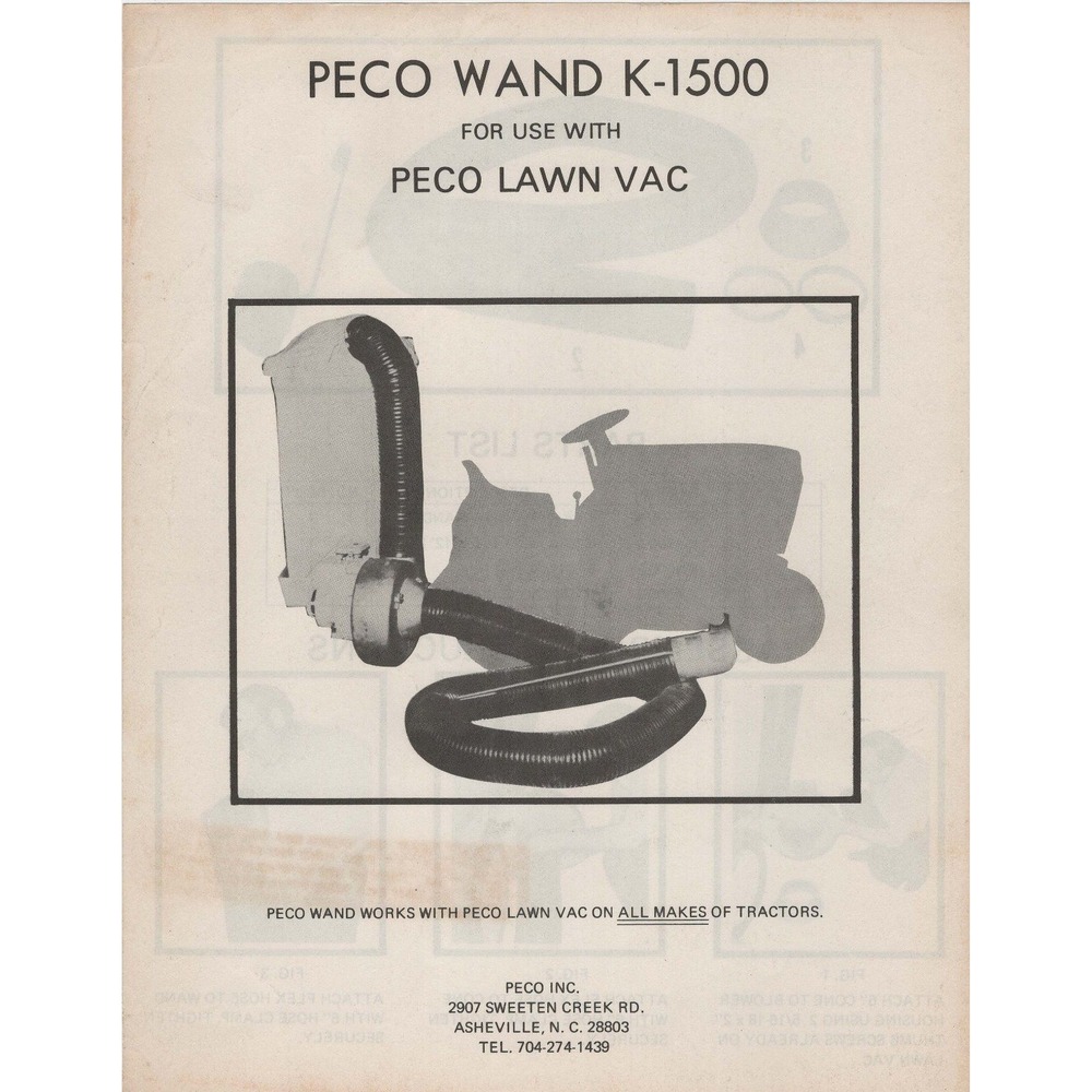 PECO Wand K-1500 Instruction Manual Parts List Lawn Vac Tractor Attachment VG